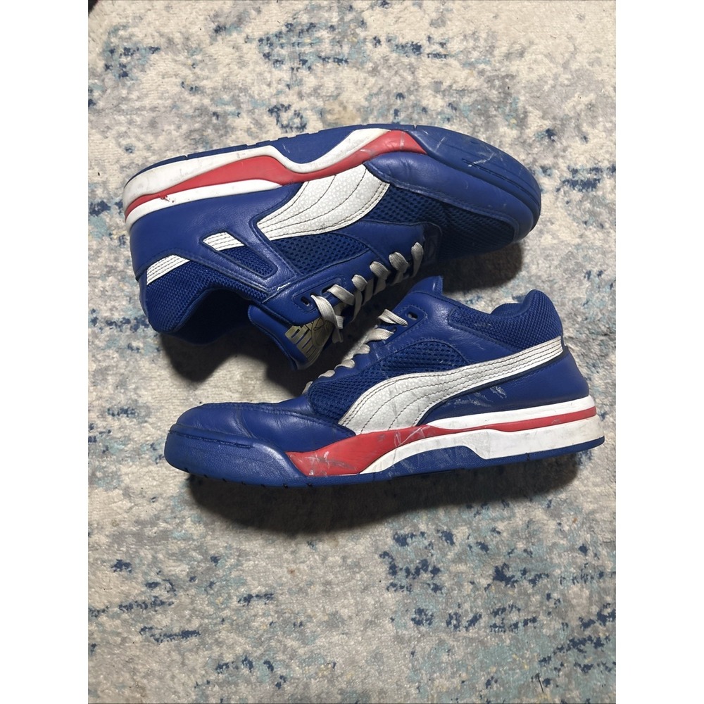 PUMA Men's Colorblock Mesh Leather Sneakers Blue White Red Low Top No Insoles - Picture 4 of 6